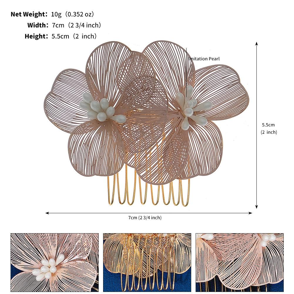 Handmade Pearl And Gold Wire Petal Headband Bridal Xiuhe Suit Hair Accessories Elegant Wedding Ceremony Headdress Set For Bride