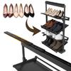4 Tier Pull-Out Shoe Storage Organizer Adjustable Height Retractable Metal Stackable Shoe Rack for Small Bedroom Closet