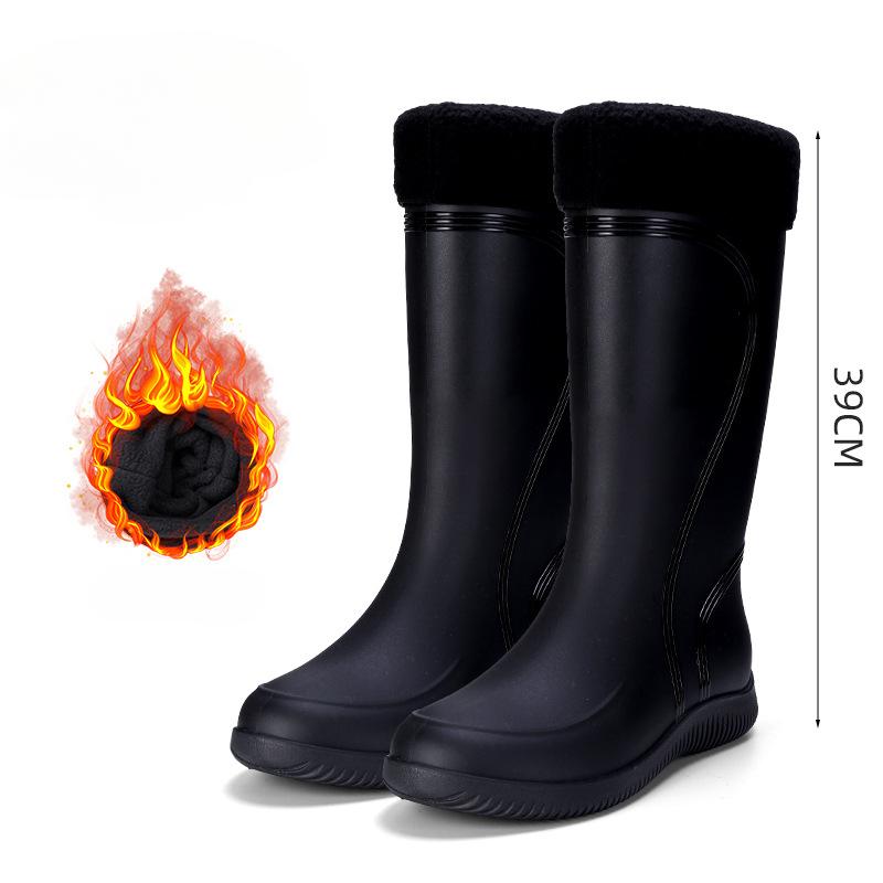 Fashion Men's Rain Boots Waterproof Mid Calf Boots Non-slip Rainproof Work Boots Outdoor Water Shoes Soft Drawstring Rubber Boot Botas