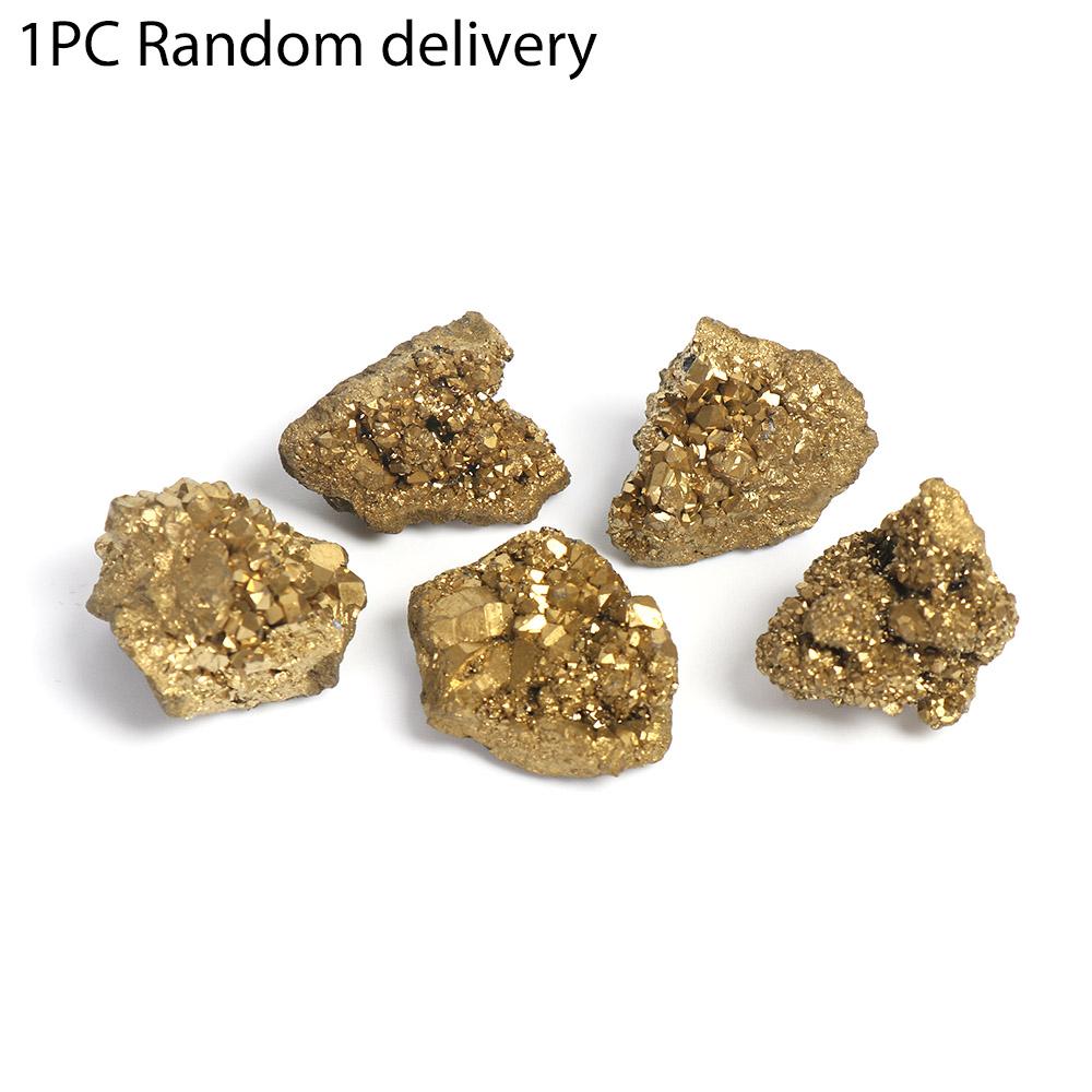 

1Pc Electroplating Gold Raw Gemstone Crystal Cluster Titanium Geode DIY Gift Mineral Specimens Natural Materials Jewelry Making
