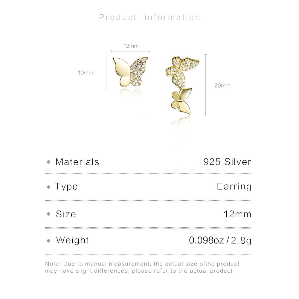 ANDYWEN 925 Sterling Silver Gold Butterfly Zircon CZ Stud Earring  Women Wedding Fine Jewelry