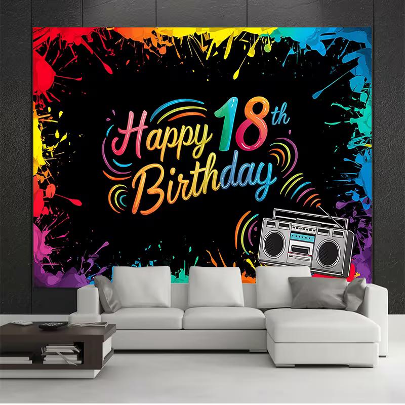D Rainbow Graffiti Happy 18th Birthday Photography Background