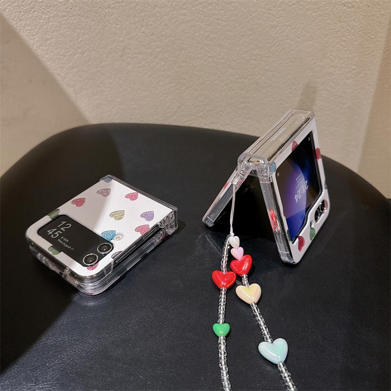 For Samsung Galaxy Z Flip 3 4 5 Case Z Flip5 ZFlip 5 ZFlip5 Colorful Love Heart Glitter Cards Bracelet Shockproof Cover
