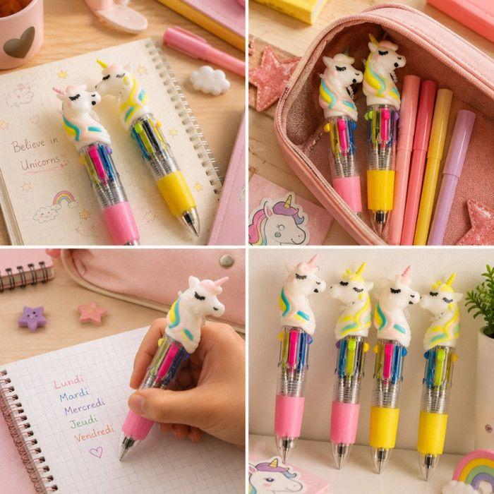 Lot de 4 Mini Stylos Licorne 10 cm – Stylos Bille Rétractables Fantaisie Enfant, 4 Modèles