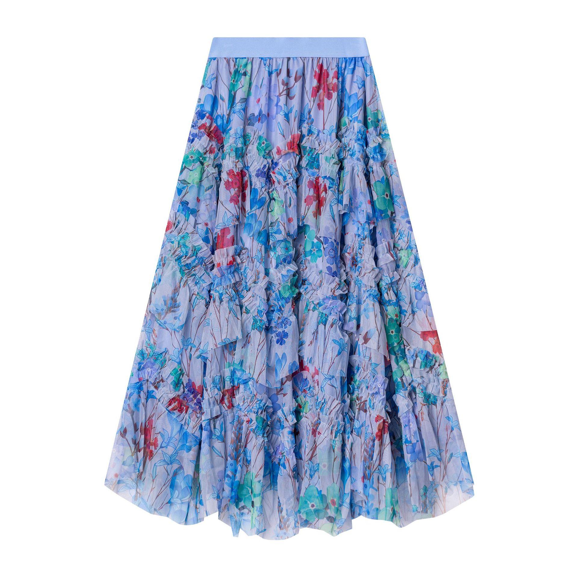 

Юбка из молочного шелка с принтом в складку, осенне-зимняя, новая, мягкая и удобная, цветочная, универсальная, с высокой талией, юбка А-образного силуэта one size fits all озеро синий