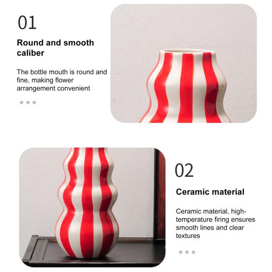 Vaso Exquisitamente Artesanal Estampa Listrada Vaso de Cerâmica Decorativo Redondo Tamanho Perfeito Vaso Decorativo Artístico Decoração para Casa
