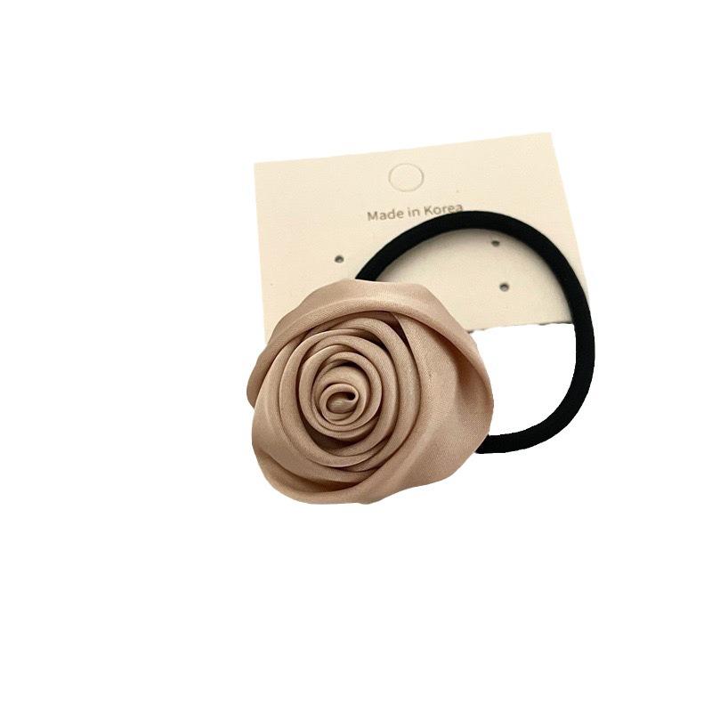 French Satin Rose Hair Tie - Elegant Retro Elastic Band