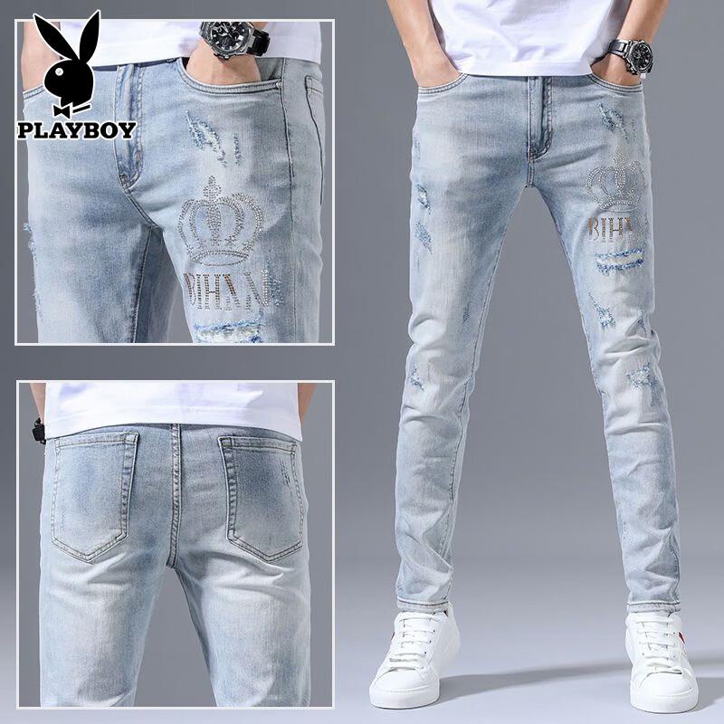 Playboy Men s Ripped Slim Fit Tapered Denim Jeans 36