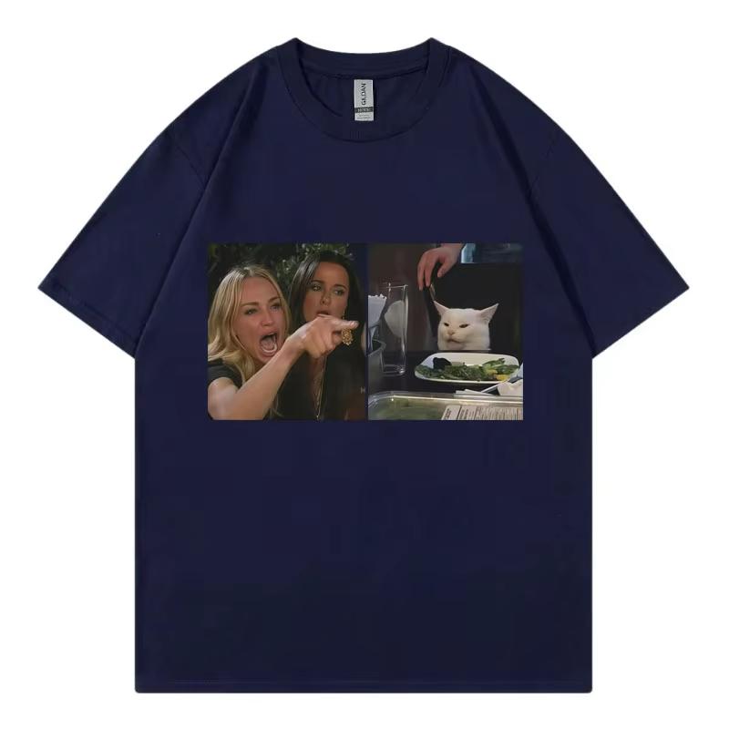 Funny Woman Yelling At Cat Meme Graphic T Shirts High Quality Fashion Short Sleeve T-shirts Unisex Casual Loose Cotton T-shirt