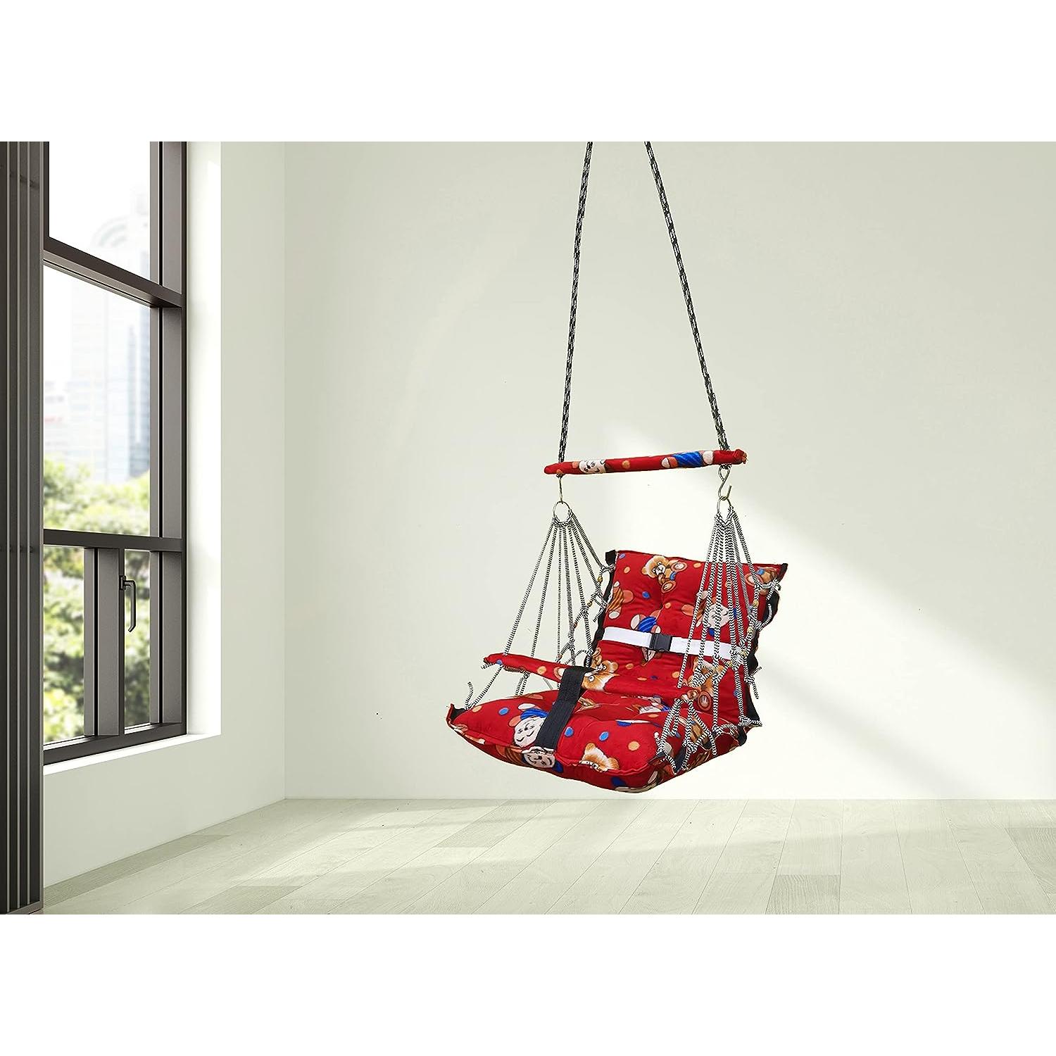 

Портативные качели для детей от 0 до 3 лет с ремнем безопасности Jhula для детей Reliance Fibre Material Подвесные внутренние и наружные качели.