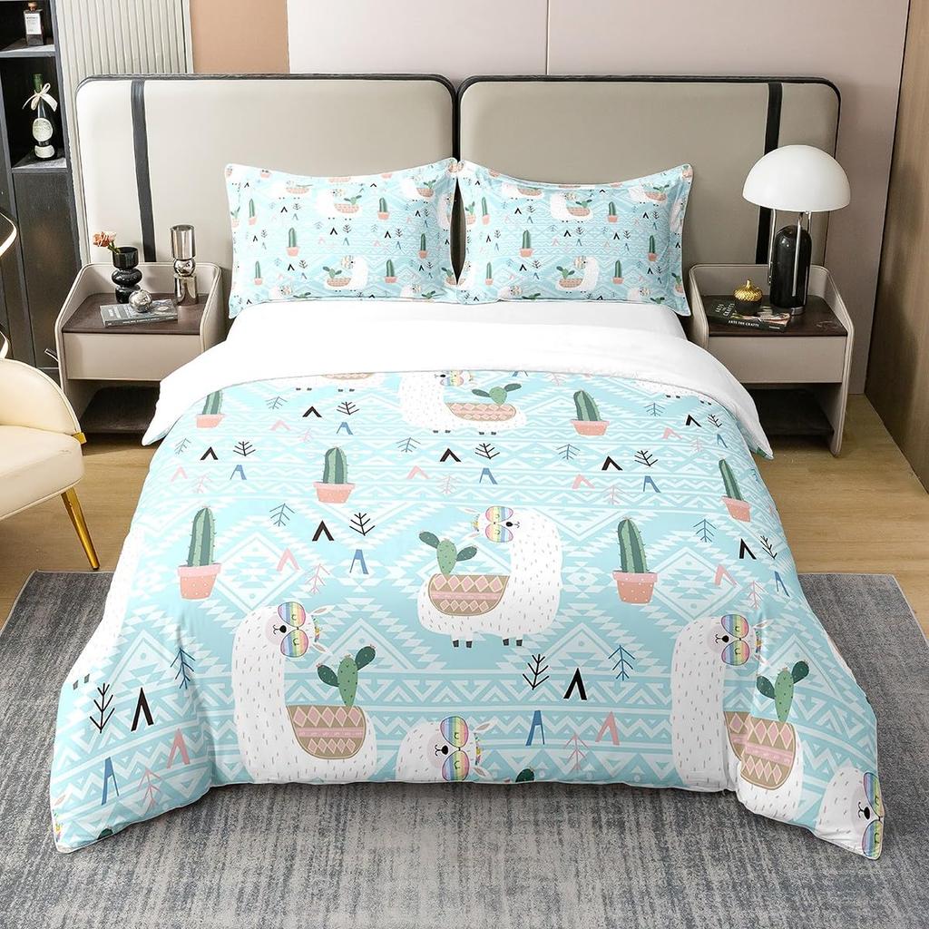 Green Cactus Bedding Sets 4 Pieces Soft Duvet Cover Set with Pillow Shames for Teen Girls Boys Men Women Bedroom Decor Vintage