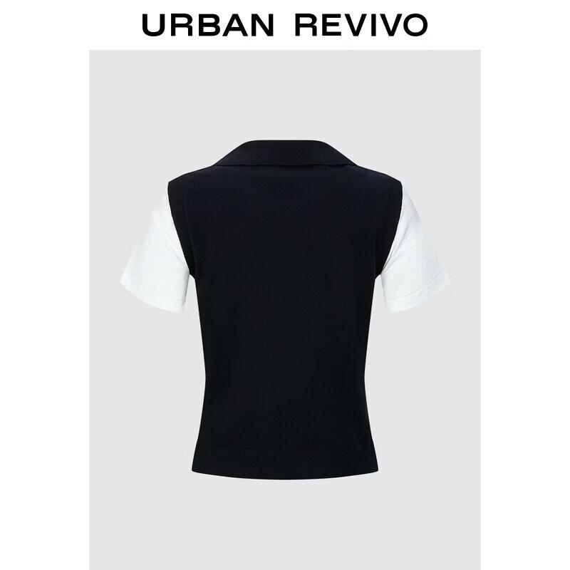 UR2026 Women s Faux Two-Piece Kitten Embroidered Knit Top S