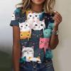 3d Print Abstract Cartoon Cat T Shirts Fashion Ladies Street Hipster Casual Short Sleeve O-Neck Tops Summer Fashion Plus Size Tees