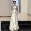 French tube top bridal engagement dress 1011 new sleeveless Mori simple satin dress travel photo light wedding dress