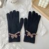 Autumn and Winter New Solid Color Cute Bow Korean Style Sweet Split Finger Touch Screen Student Cold Proof Warm Gloves