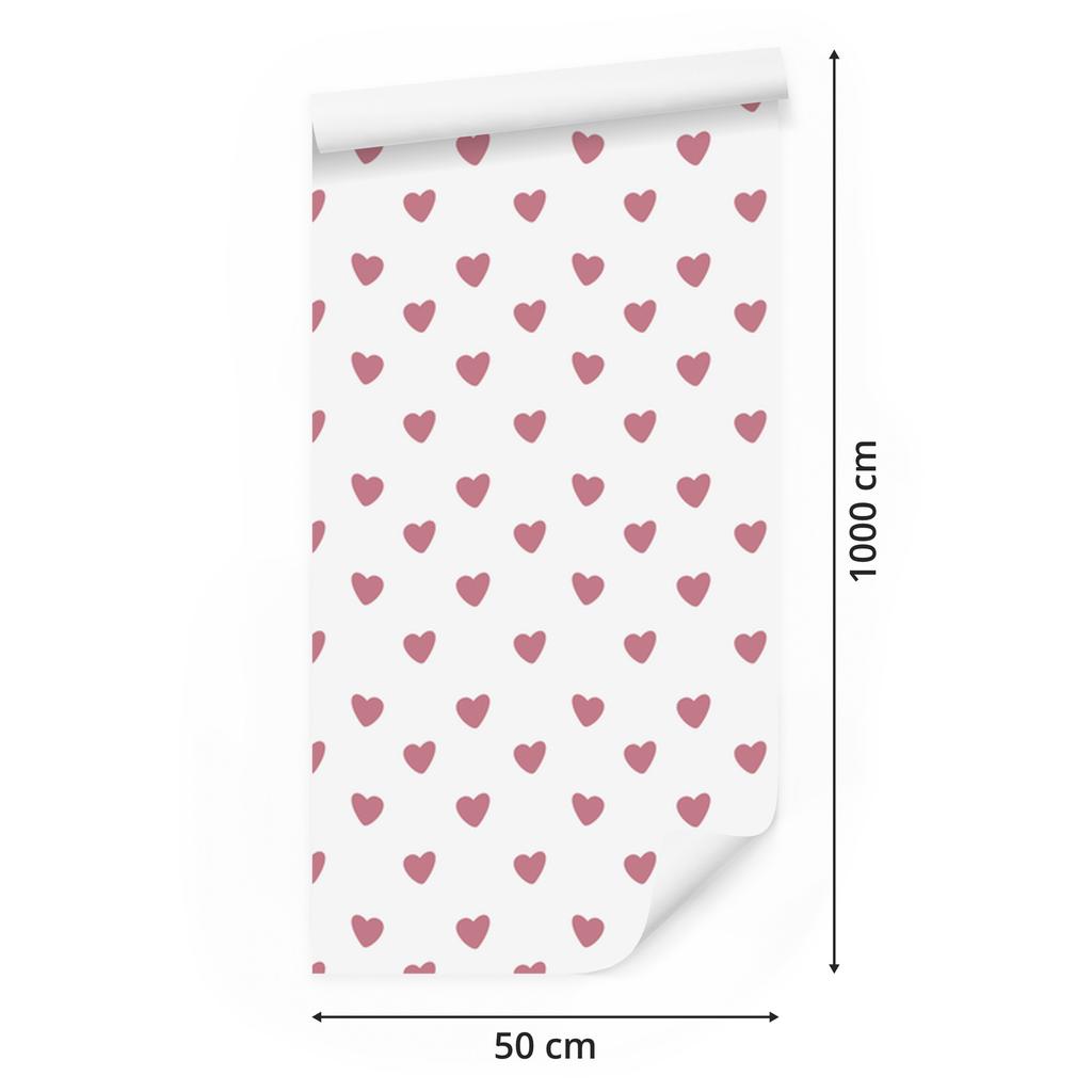 Heart Wallpaper White, Powder Pink and Pink 50x1000