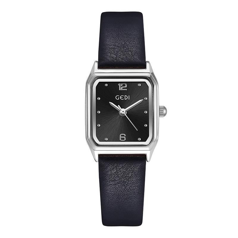 Gedi Women's Square Dial Leather Strap Quartz Waterproof Watch