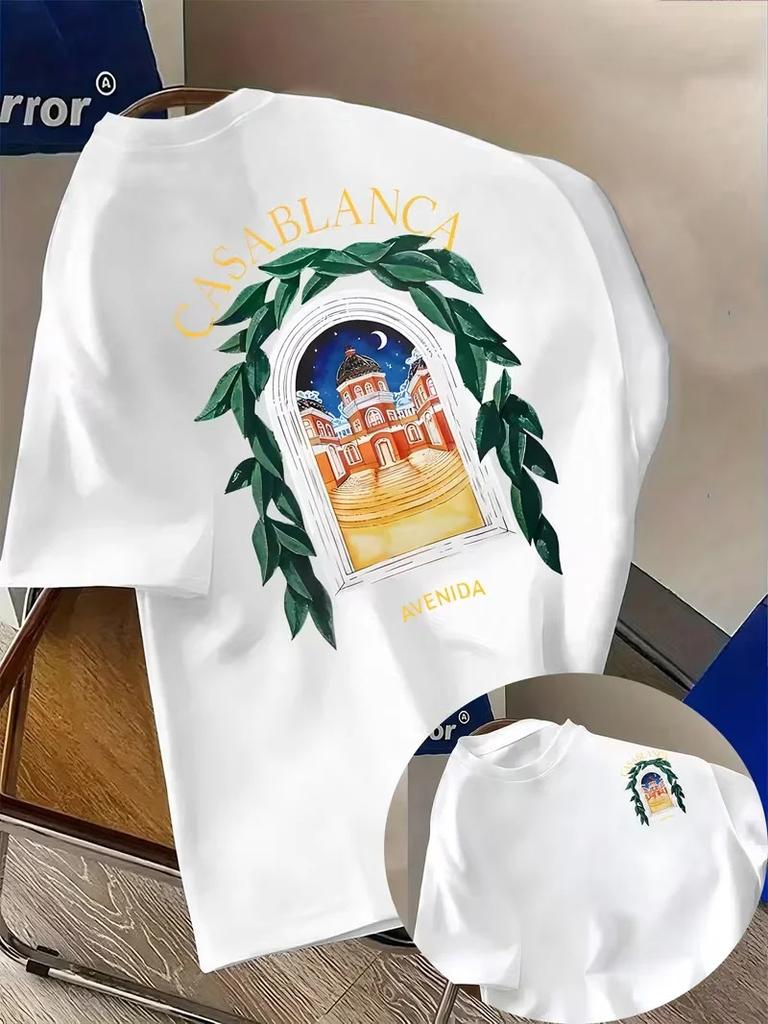 Hot Casablanca Aesthetic Architectural Graphic Print T-Shirt Men Women Cotton O-Neck Short Sleeve Summer Tee Neutral Streetwear Casual Oversized Top