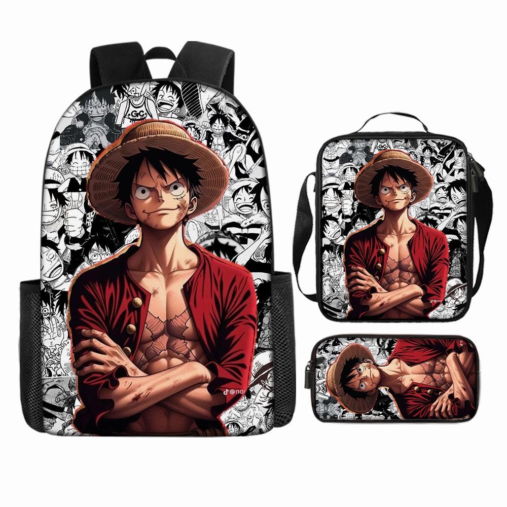 Anime Rucksack Set One Piece Naruto Schultasche für Jungen Schüler Laptop Rucksack Umhängetasche Federmäppchen 3-teilig Große Kapazität Wasserdicht