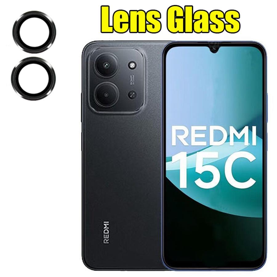 2PCS Black Metal Ring+Tempered Glass Camera Lens Protector for Redmi 15 15C 4G/5G Camera Tempered Glass Film