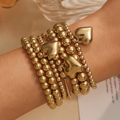 Vintage Multi-layer Layered CCB Bead Bracelet Set Fashion Heart-shaped Pendant Women's Elegant Daily Party Vacation Zircon Gift