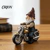Garden Dwarf Statue Gnome Riding Retro Motorcycle Figurine, Motorbike Resin Ornament Sculpture, for Home Office Desk Bookshelf Desktop