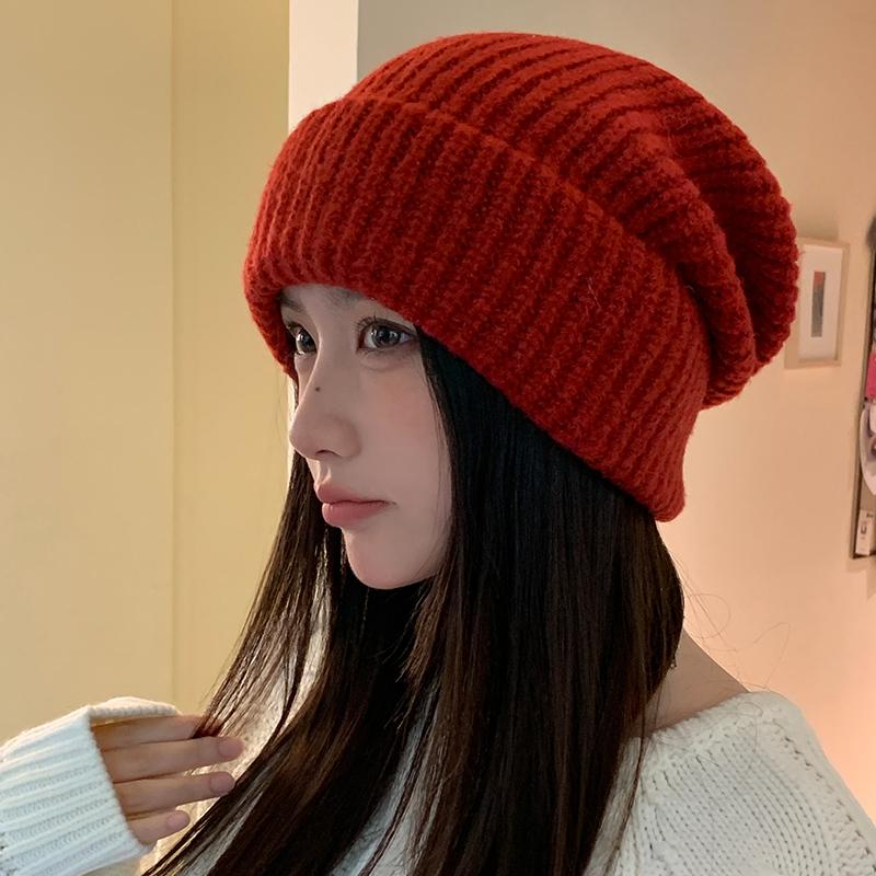 Wool Hat Women's Autumn and Winter Loose Warm Stacking Hat Knitted Ear Protection Hat