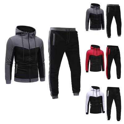 Youth Color Blocking Men's Casual Hooded Cardigan Sweatshirt Sports Suit