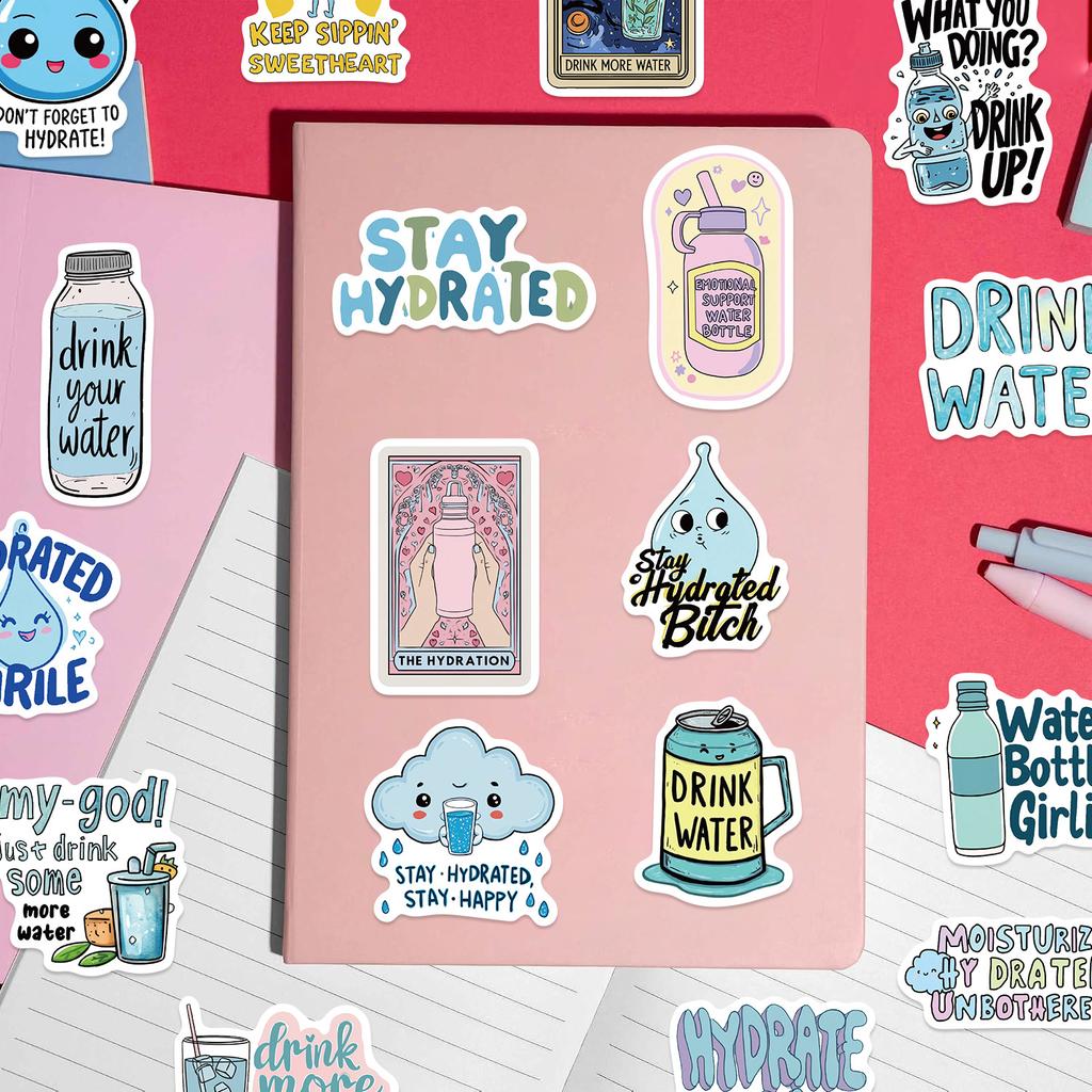 50Pcs Stay Hydrated Graffiti Stickers English Phrase Cartoon Decal Diy Luggage Phone Guitar Scrapbook Waterproof Sticker Kid Toy