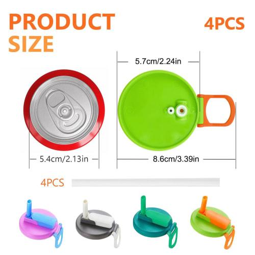 4-Pack Reusable Can Lids with Straws, Spill-Proof, and Easy-To-Clear Caps for Canned Drinks, Beer, and Juice, Includes Straws and Cleaning Brush