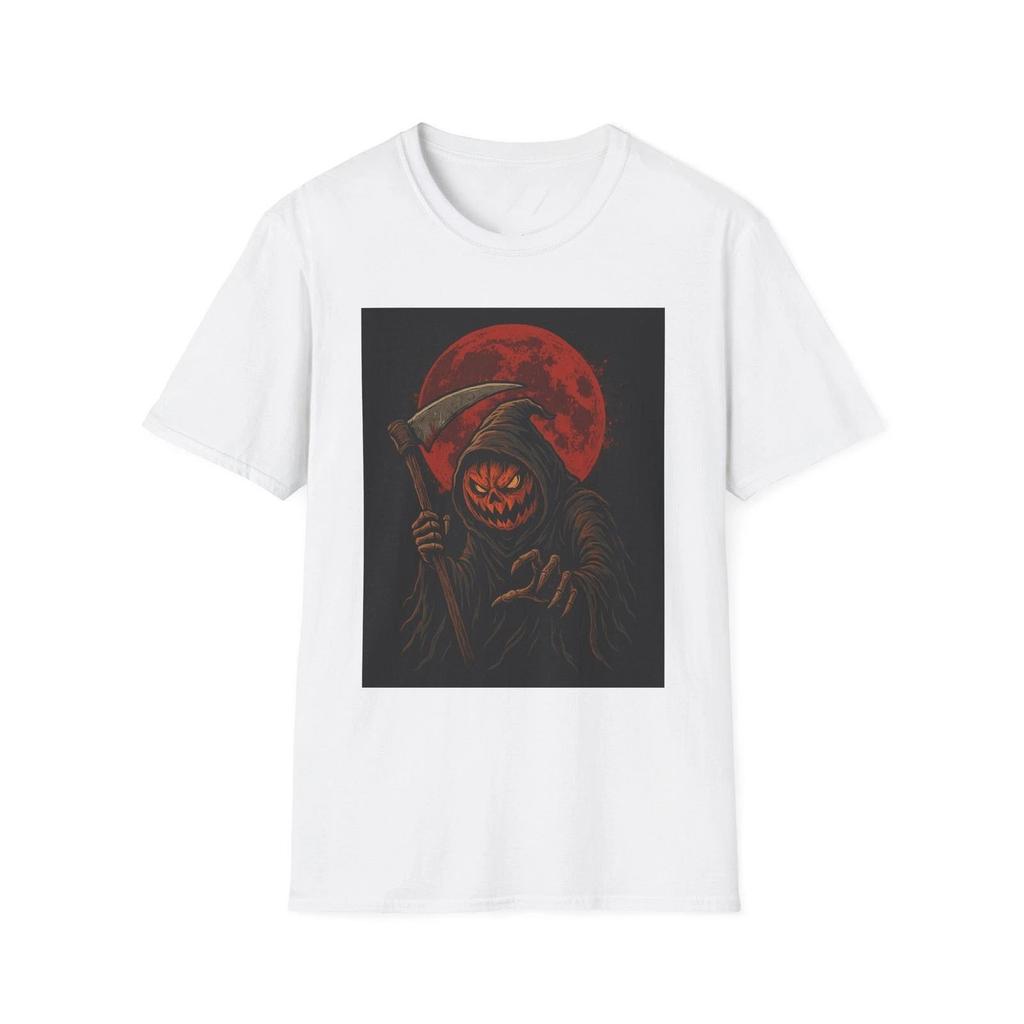 Halloween Pumpkin Grim Reaper T-Shirt Scary Horror Jack-O’-Lantern Graphic Tee