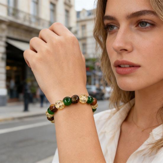 Bracelet Sustainable Natural Faux Crystal Stretchy Bracelet with Four Healing Stones Rose Quartz Bracelet