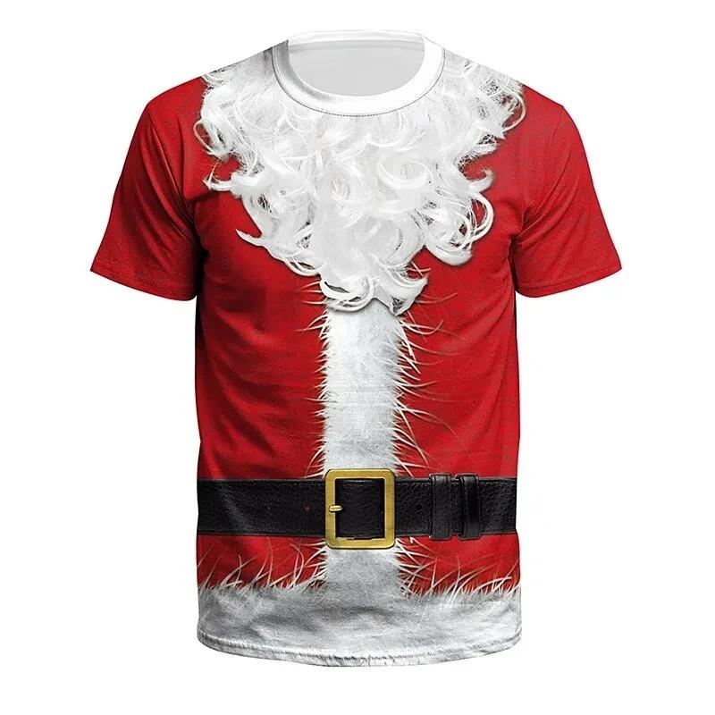 Neues Lustiges Muskel Weihnachten Druck Rundhals Locker Kurzarm Feiertag Streetstyle Herren Übergröße T-Shirt