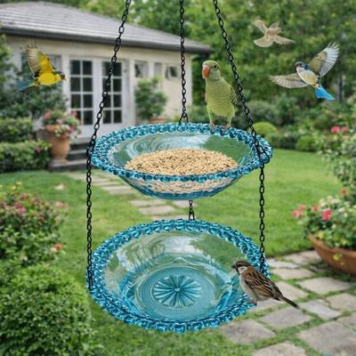 Double Plates Hanging Bird Feeder Transparent Bird Food Container Bird Bathtub  Patio
