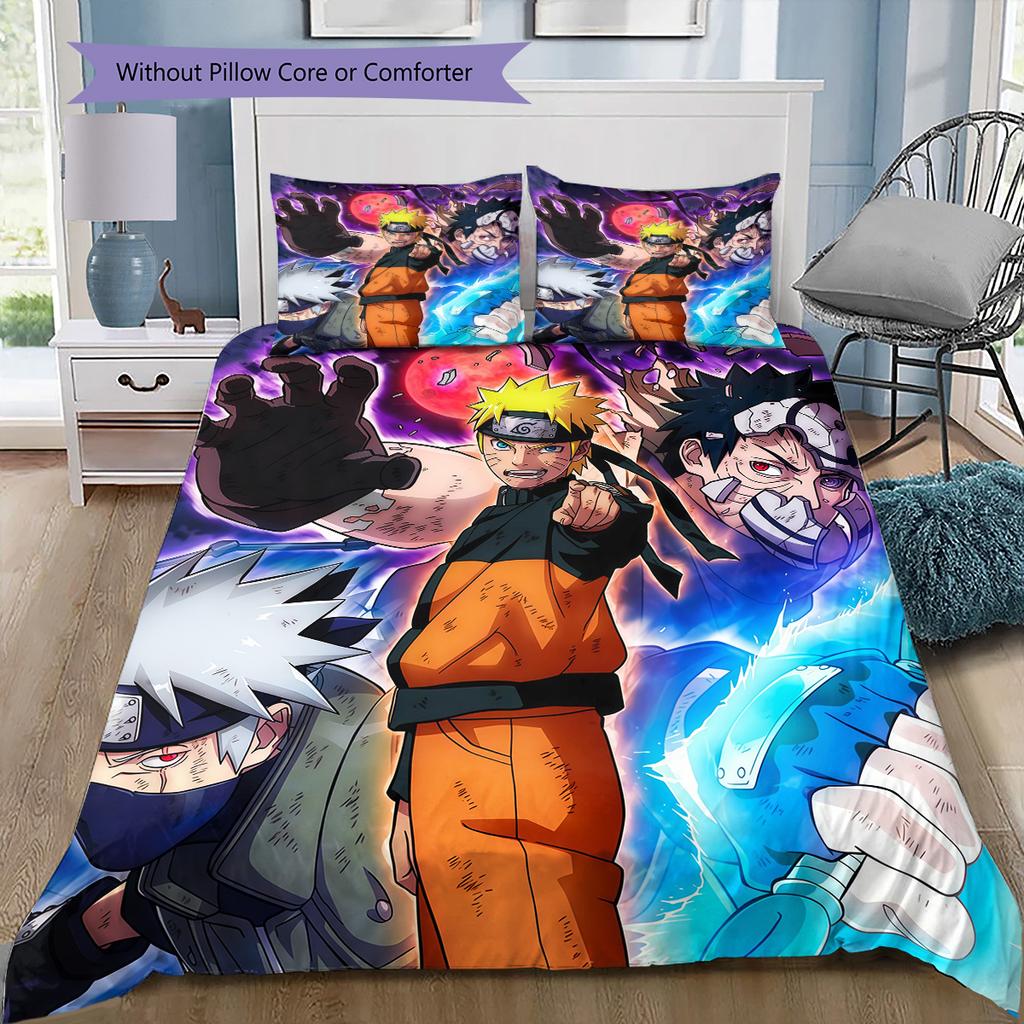 Naruto Konoha Full Members Bedding Set, 1 Duvet Cover & 2 Pillowcases, Cozy Home, Great Gift for Anime Fans