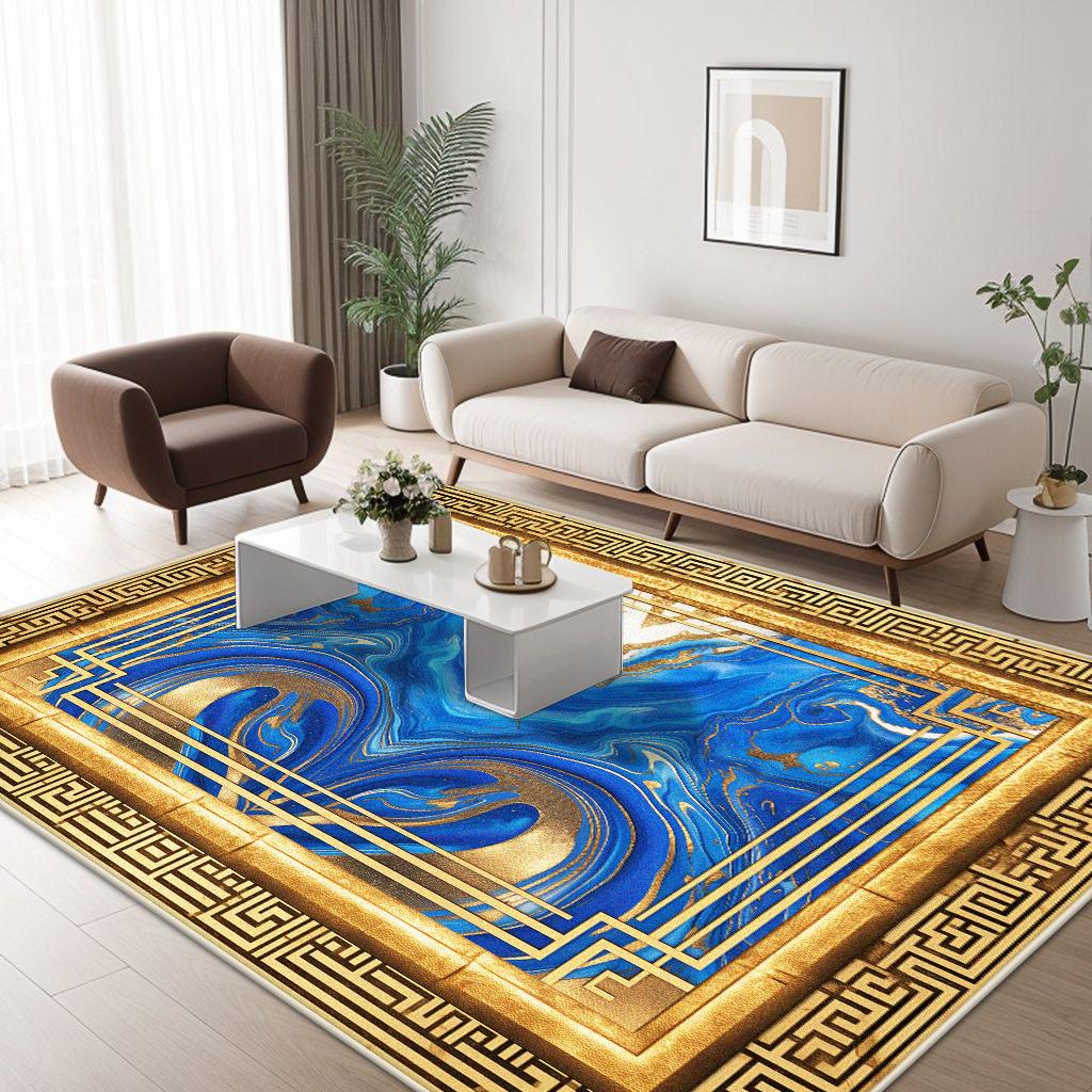 Modern Golden Border Home Decoration Luxury Living Room Rugs Antiskid Carpet for Rooms Soft Big Size Sofa Table Mat Easy Clean