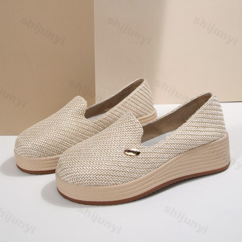 Damskie Buty Słomkowe Duży Rozmiar Nowe Wygodne Miękkie Oddychające Wsuwane Koturny Mokasyny Damskie Codzienne Casualowe Grube Buty do Chodzenia