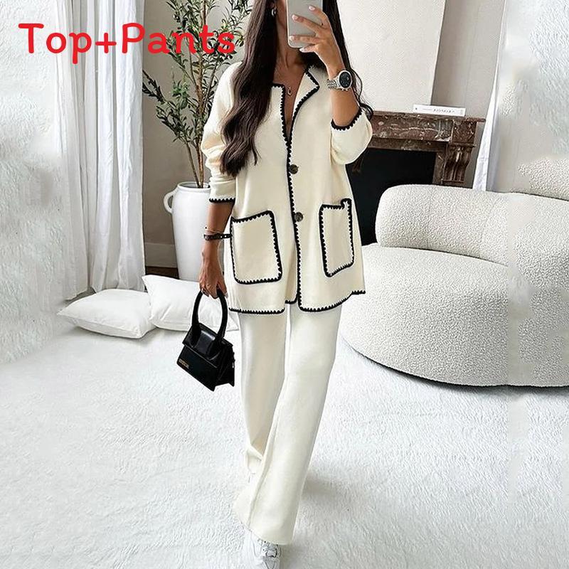 Casual Womens Two Piece Suit With Pockets For Autumn Comfort Wear