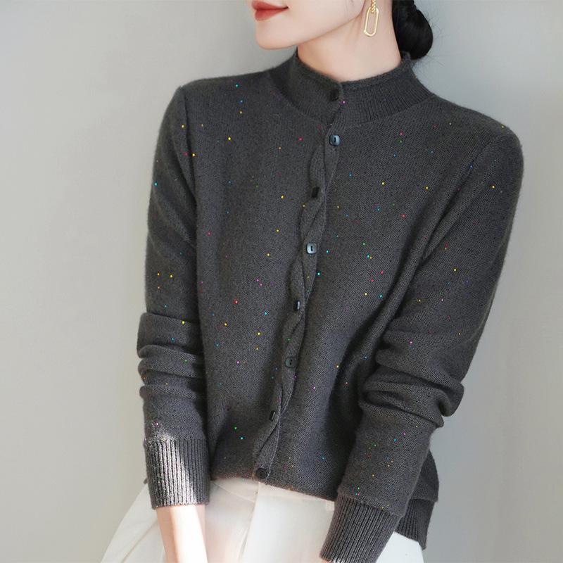 Women's Autumn/Winter 2025 French Sequined Knit Cardigan Sweater