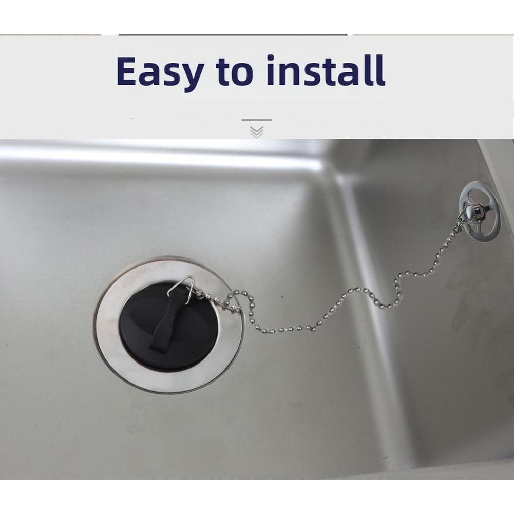 

70mm Stainless Steel Drain for Kitchen Sinks with Round Overflow and Integrated Pull Top Cover with Bead Chain China Mainland