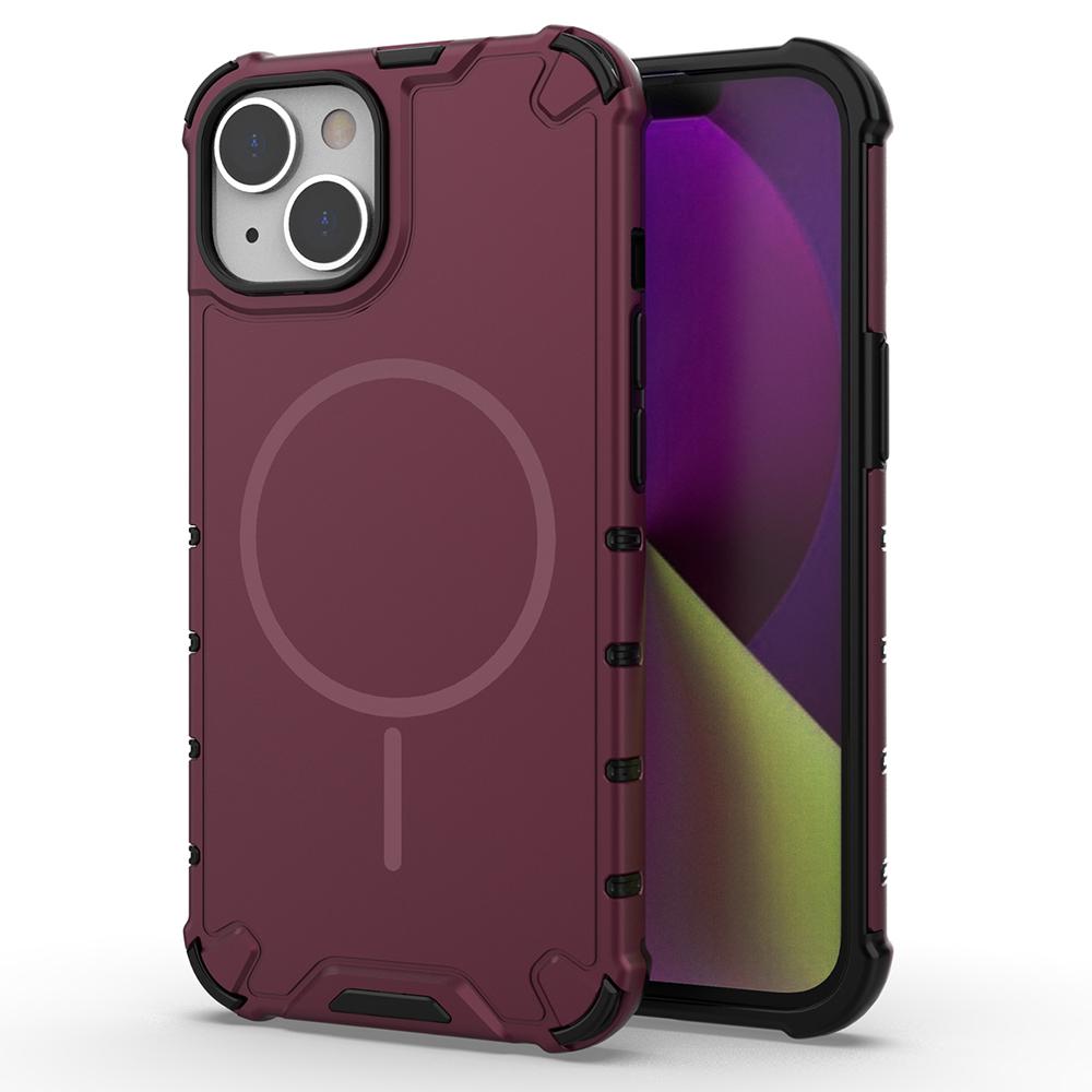 For iPhone 14 Magnetic Case Corrugated Texture Heat Dissipation Shockproof TPU+PC Phone Back Cover