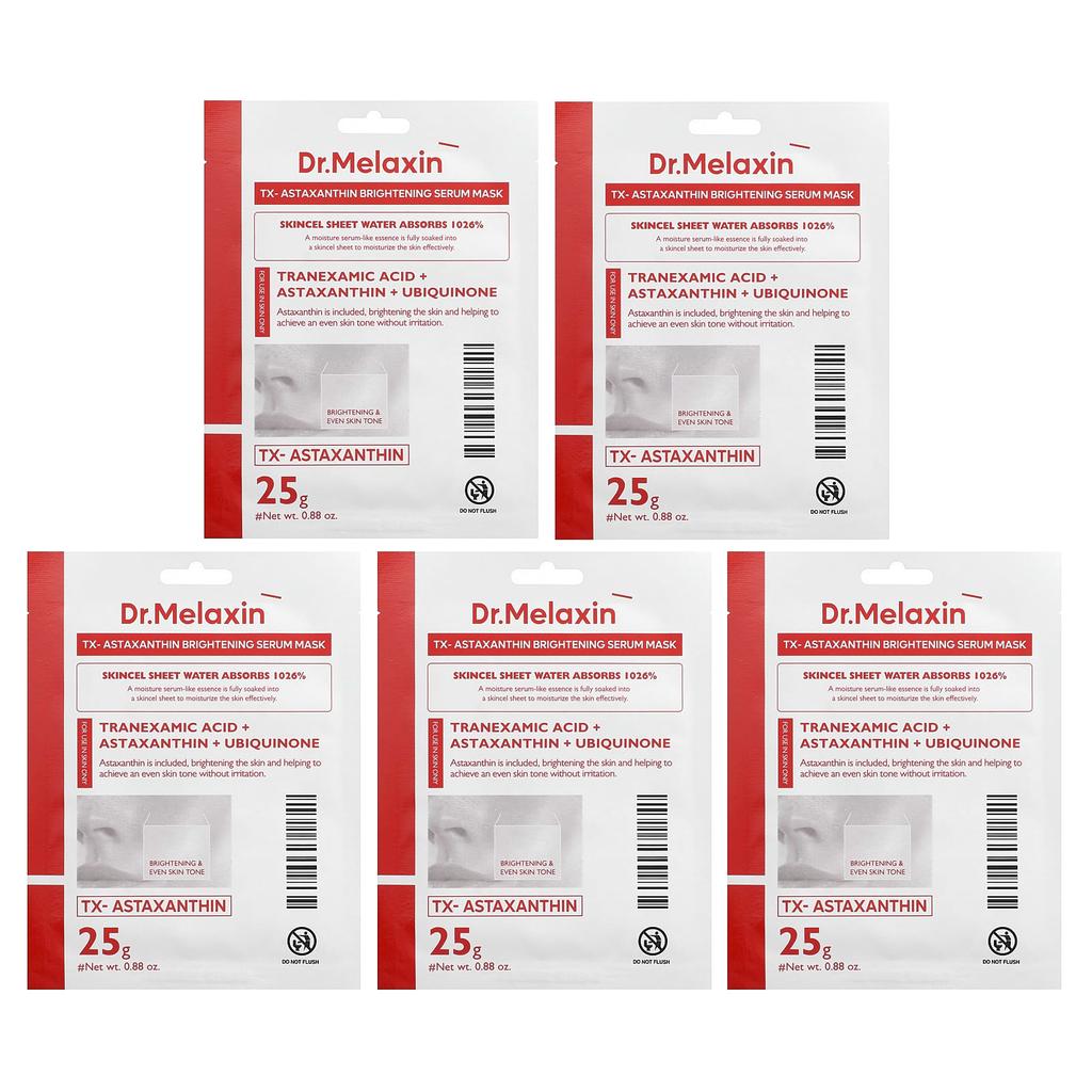 Dr.Melaxin, RX-Astaxanthin Brightening Serum Beauty Mask, 5 sheets, 25g (0.88oz) each