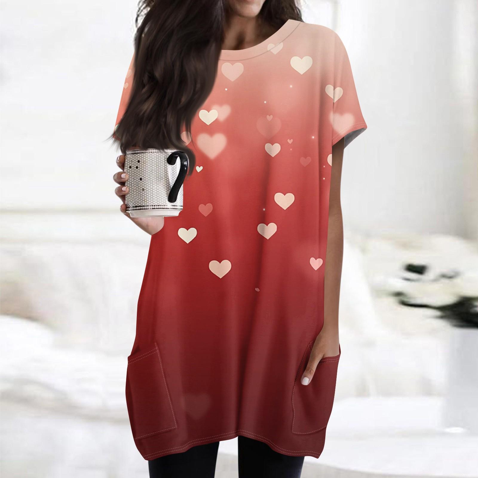 

Женская модная повседневная футболка с коротким рукавом и круглым вырезом с принтом и двумя карманами S