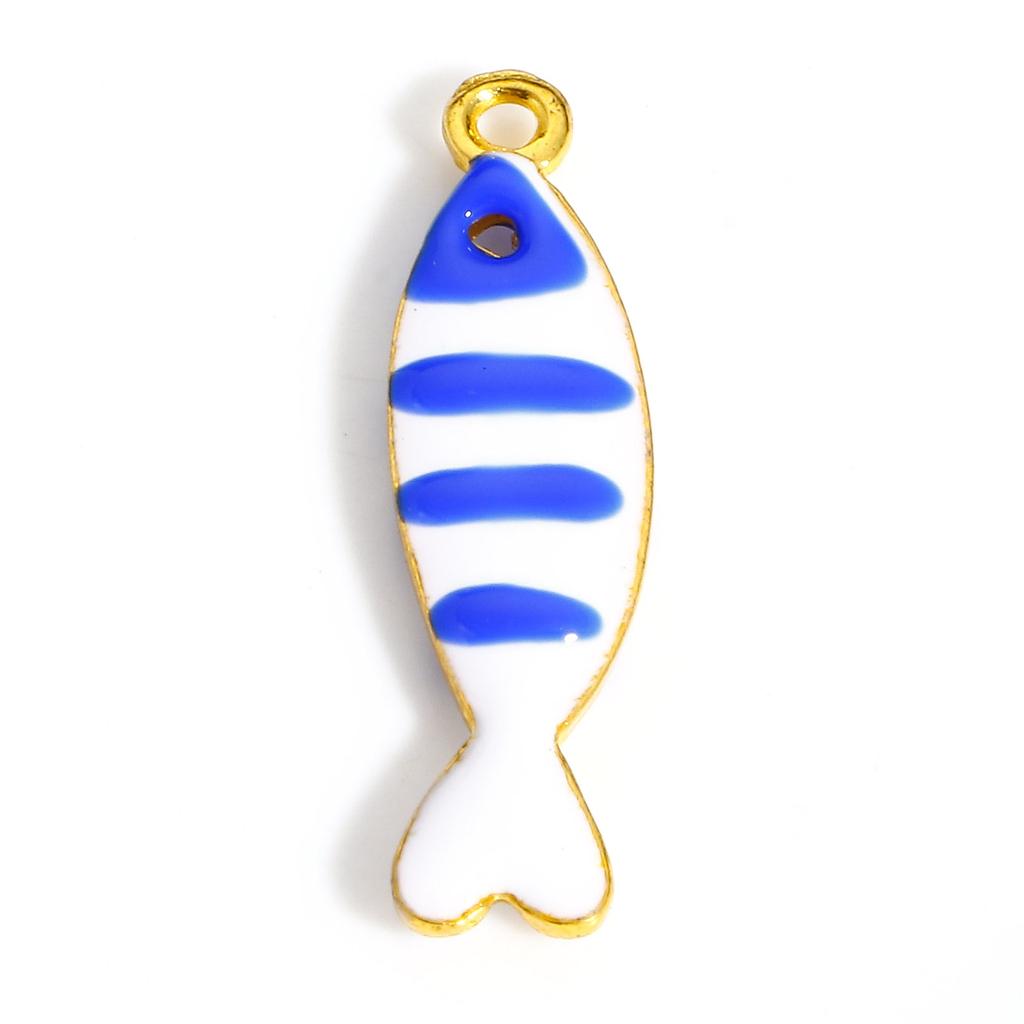 5pcs Fish Charms Double Sided Enamel Sequins Alloy Pendants For Diy Earrings Necklace Accessory Jewelry Making Findings  26x7mm