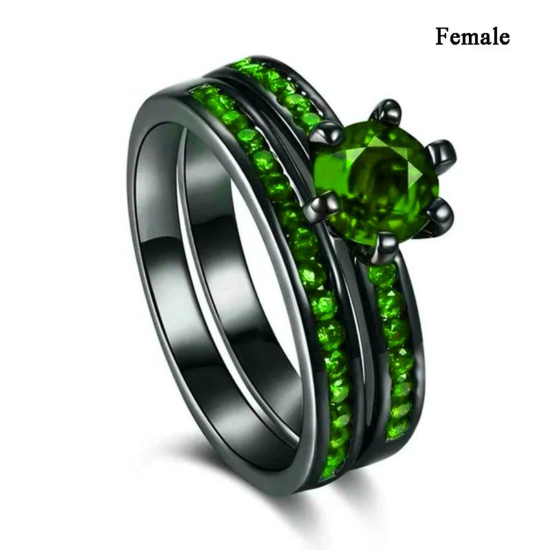 Fashion Couple Rings Romantic Red Rhinestones CZ Women Rings Set Trendy Men Stainless Steel Zirconia Ring Wedding Band