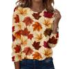 Women's Casual Long Sleeve Blouse with Leaves Print Round Neck Top for Everyday Wear