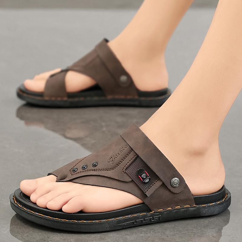 Fashion Fashion Leather Slippers for Men Luxury Leather Sandals Summer Casual Slip On Leather Shoes Man Ultra Soft Solid Cowhide Slides
