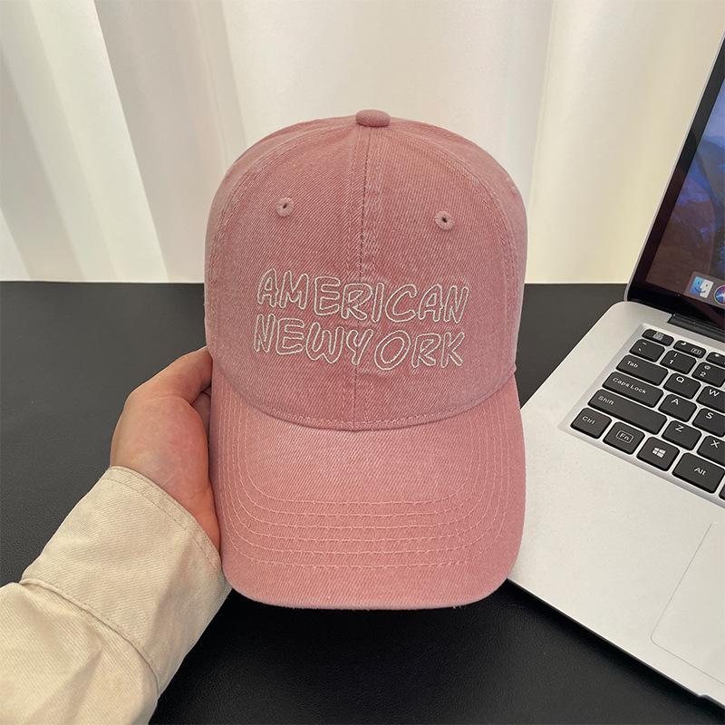 

Letter embroidered baseball cap men s summer wide brim face covering sun hat couple versatile washed denim cap soft top (56-60cm)