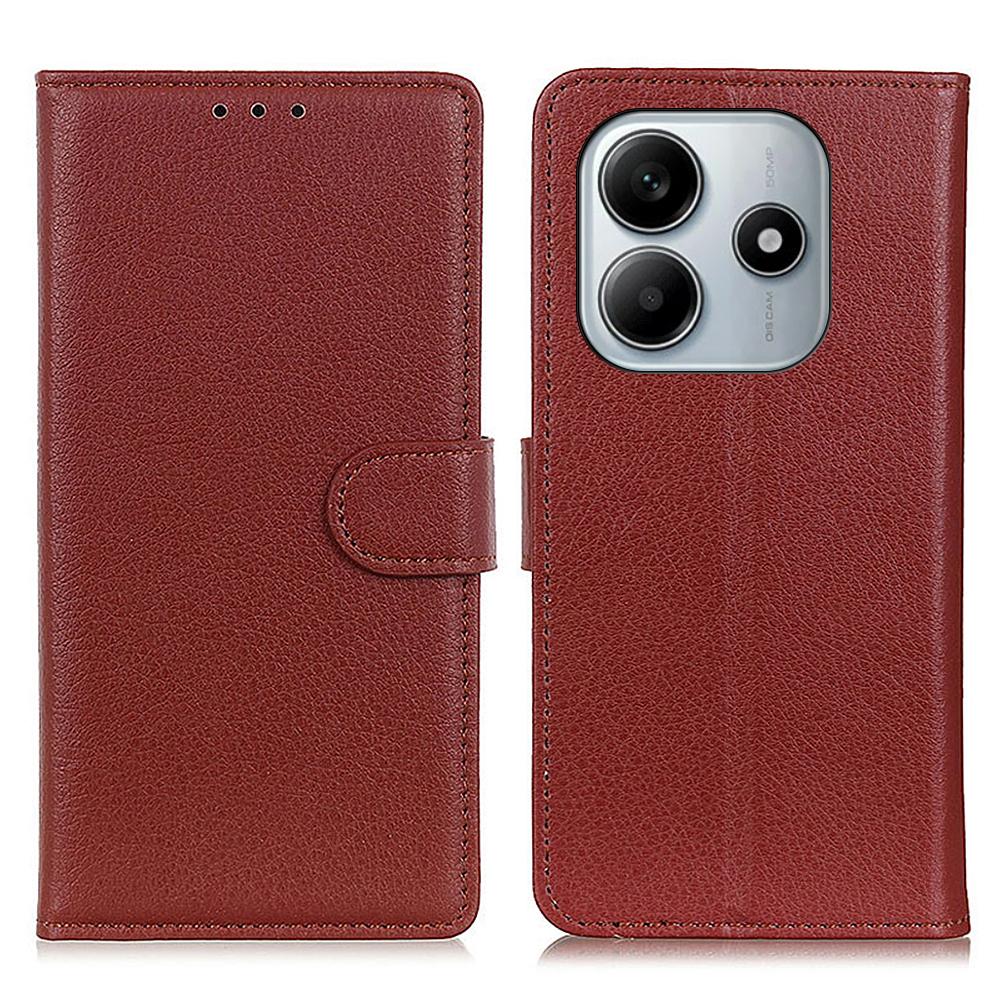 For Xiaomi Redmi Note 14 4G (163.25x76.55x8.16mm) Wallet Case PU Leather Phone Cover Litchi Texture
