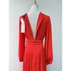 Export Single Vici Orange Chiffon Long Sleeves Red Dress Split Maxi Dress Desert Island Vacation Skirt